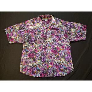 Vintage Mens Code Zero XXL Purple Paisley Floral Silk Shirt